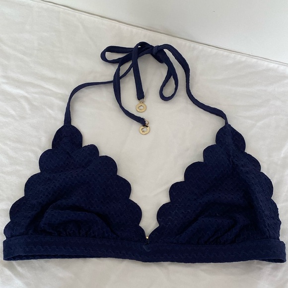Kate Spade scalloped textured bikini top French navy - Picture 3 of 9